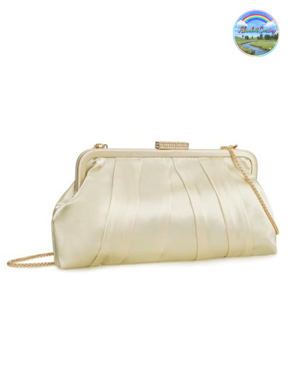 Pleated Satin Clutch Diamante Embellished Evening Bag Detachable Chain Formal